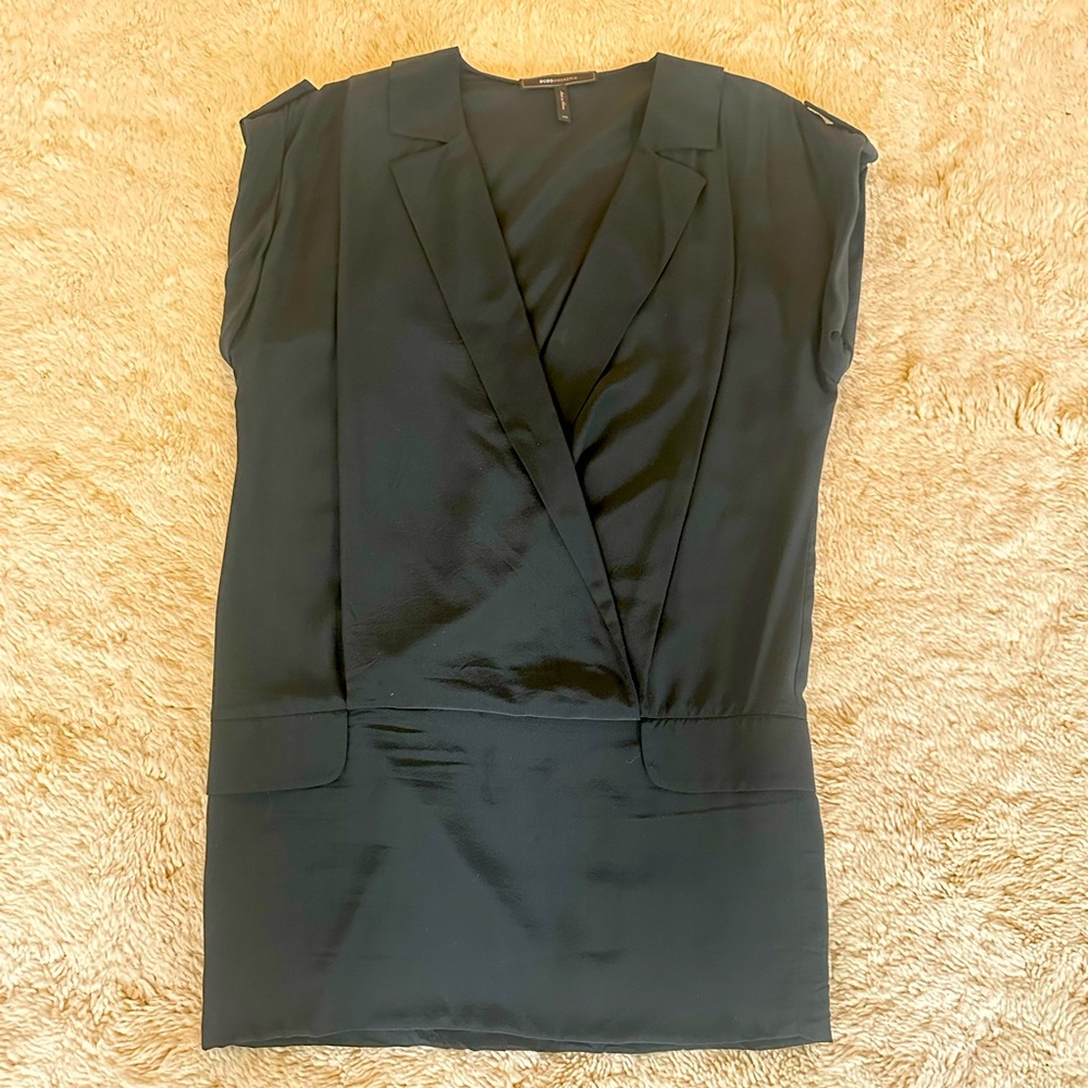 2010s BCBG minimal 100% silk black dress xxs to small